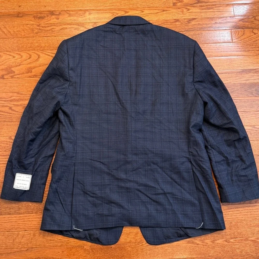 New Jos. A. Bank Signature Blazer Sport Coat Mens 46R Navy Blue Plaid Silk Wool